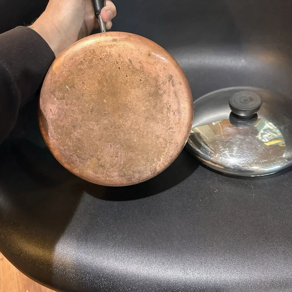 Revere Ware 2 Qt 85B Copper Bottom Stainless Steel Saucepan w/ Lid Long Handle